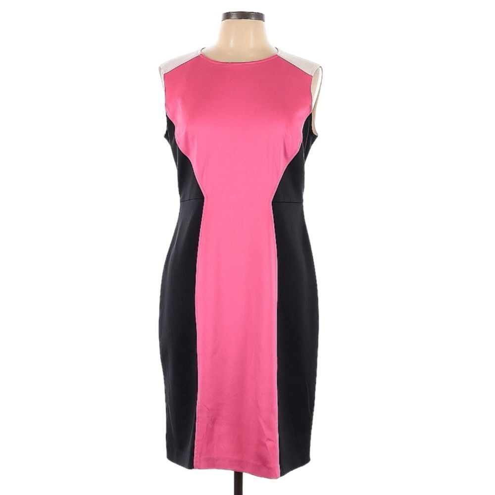 London Times Pink and Black Colorblock Midi Dress